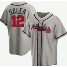 MLB Atlanta Braves 12 Jorge Soler Grey Cool Base Men Jersey