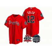 MLB Atlanta Braves 12 Jorge Soler Red 2021 World Series With 150th Anniversary Patch Cool Base Men Jersey