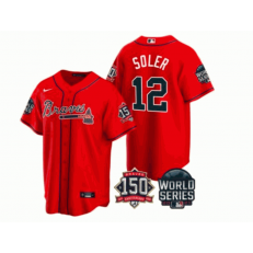 MLB Atlanta Braves 12 Jorge Soler Red 2021 World Series With 150th Anniversary Patch Cool Base Men Jersey