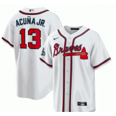 MLB Atlanta Braves 13 Ronald Acuna Jr. White 2021 Red World Series Champions Embroidered Patch Nike Cool Base Men Jersey