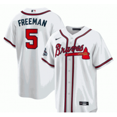 MLB Atlanta Braves 5 Freddie Freeman White 2021 Red World Series Champions Embroidered Patch Cool Base Men Jersey