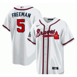 MLB Atlanta Braves 5 Freddie Freeman White 2021 Red World Series Champions Embroidered Patch Cool Base Men Jersey