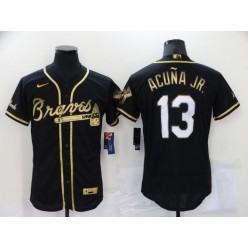 MLB Atlanta Braves #13 Ronald Acuna Jr. Black Gold 2020 Nike Flexbase Jersey