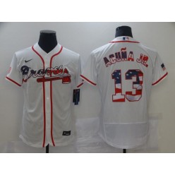 MLB Atlanta Braves #13 Ronald Acuna Jr. White USA Flag Fashion Nike Flexbase Jersey