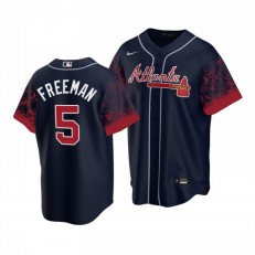 MLB Atlanta Braves #5 Freddie Freeman Navy 2021 City Connect Cool Base Jersey
