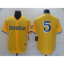 MLB Boston Red Sox #5 Gold Nike 2021 City Connect Replica Player Cool Base Jersey