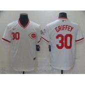 MLB Cincinnati Reds #30 Ken Griffey Jr White Nike Throwback Jersey