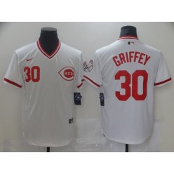 MLB Cincinnati Reds #30 Ken Griffey Jr White Nike Throwback Jersey