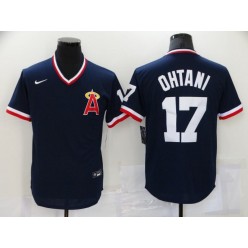 MLB Los Angeles Angels #17 Shohei Ohtani Navy Nike 2021 Throwback Cool Base Jersey