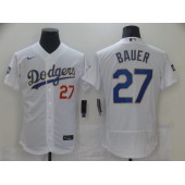 MLB Los Angeles Dodgers 27 Trevor Bauer White Nike 2021 Gold Program Flexbase Jersey