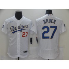 MLB Los Angeles Dodgers 27 Trevor Bauer White Nike 2021 Gold Program Flexbase Jersey