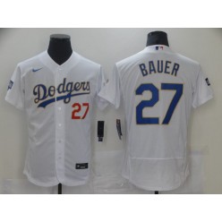 MLB Los Angeles Dodgers 27 Trevor Bauer White Nike 2021 Gold Program Flexbase Jersey