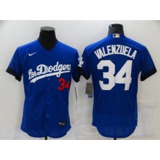 MLB Los Angeles Dodgers 34 Fernando Valenzuela Royal 2021 City Connect Flexbase Jersey
