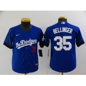 MLB Los Angeles Dodgers 35 Cody Bellinger Royal Youth 2021 City Connect Cool Base Jersey