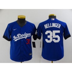 MLB Los Angeles Dodgers 35 Cody Bellinger Royal Youth 2021 City Connect Cool Base Jersey