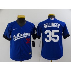 MLB Los Angeles Dodgers 35 Cody Bellinger Royal Youth 2021 City Connect Cool Base Jersey