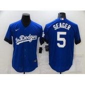 MLB Los Angeles Dodgers 5 Corey Seager Royal 2021 City Connect Cool Base Jersey