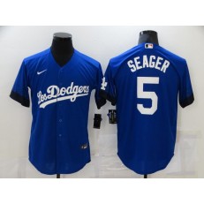 MLB Los Angeles Dodgers 5 Corey Seager Royal 2021 City Connect Cool Base Jersey