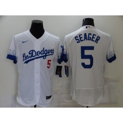 MLB Los Angeles Dodgers 5 Corey Seager White 2021 City Connect Flexbase Jersey
