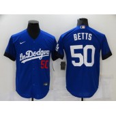 MLB Los Angeles Dodgers 50 Mookie Betts Royal 2021 City Connect Cool Base Jersey