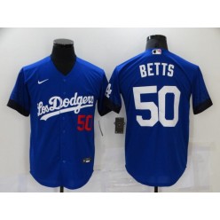 MLB Los Angeles Dodgers 50 Mookie Betts Royal 2021 City Connect Cool Base Jersey