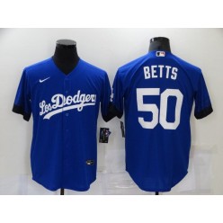 MLB Los Angeles Dodgers 50 Mookie Betts Royal 2021 City Connect Cool Base Jerseys