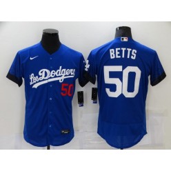 MLB Los Angeles Dodgers 50 Mookie Betts Royal 2021 City Connect Flexbase Jersey