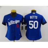 MLB Los Angeles Dodgers 50 Mookie Betts Royal Women 2021 City Connect Cool Base Jersey