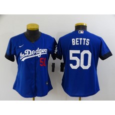 MLB Los Angeles Dodgers 50 Mookie Betts Royal Women 2021 City Connect Cool Base Jersey