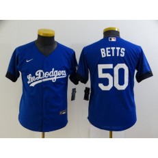 MLB Los Angeles Dodgers 50 Mookie Betts Royal Youth 2021 City Connect Cool Base Jersey