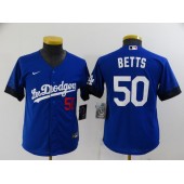 MLB Los Angeles Dodgers 50 Mookie Betts Royal Youth 2021 City Connect Cool Base Jerseys