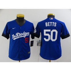 MLB Los Angeles Dodgers 50 Mookie Betts Royal Youth 2021 City Connect Cool Base Jerseys