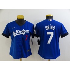 MLB Los Angeles Dodgers 7 Julio Urias Royal Women 2021 City Connect Cool Base Jersey