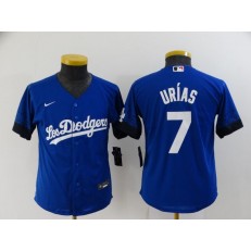 MLB Los Angeles Dodgers 7 Julio Urias Royal Youth 2021 City Connect Cool Base Jersey