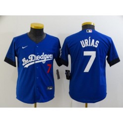MLB Los Angeles Dodgers 7 Julio Urias Royal Youth 2021 City Connect Cool Base Jerseys