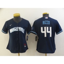 MLB Chicago Cubs 44 Wrigleyville Rizzo Navy Women 2021 City Connect Cool Base Jersey
