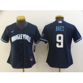MLB Chicago Cubs 9 Javier Baez Navy Women 2021 City Connect Cool Base Jersey