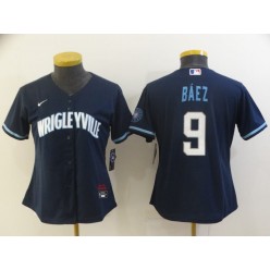 MLB Chicago Cubs 9 Javier Baez Navy Women 2021 City Connect Cool Base Jersey
