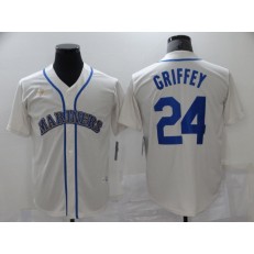 MLB Seattle Mariners 24 Ken Griffey Jr. White Nike Thowback Cool Base Jersey