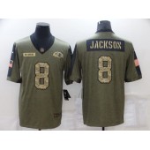 Baltimore Ravens #8 Lamar Jackson Olive Camo 2021 Salute To Service Limited Jersey