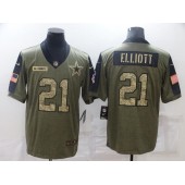 Dallas Cowboys #21 Ezekiel Elliott Olive Camo 2021 Salute To Service Limited Jersey