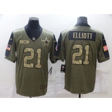 Dallas Cowboys #21 Ezekiel Elliott Olive Camo 2021 Salute To Service Limited Jersey