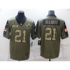 Dallas Cowboys #21 Ezekiel Elliott Olive Camo 2021 Salute To Service Limited Jersey