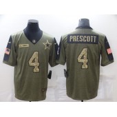 Dallas Cowboys #4 Dak Prescott Olive Camo 2021 Salute To Service Limited Jersey