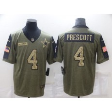 Dallas Cowboys #4 Dak Prescott Olive Camo 2021 Salute To Service Limited Jersey