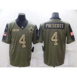 Dallas Cowboys #4 Dak Prescott Olive Camo 2021 Salute To Service Limited Jersey