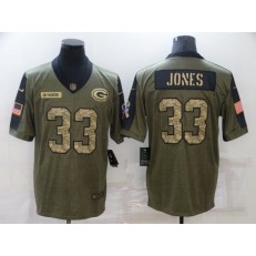 Green Bay Packers #33 Aaron Jones Olive Camo 2021 Salute To Service Limited Jersey