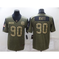 Pittsburgh Steelers #90 T.J. Watt Olive Camo 2021 Salute To Service Limited Jersey