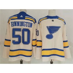 St Louis Blues #50 Jordan Binnington Cream 2022 Winter Classic Adidas Jersey