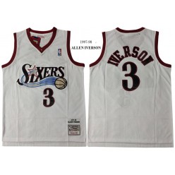 Philadelphia 76ers #3 Allen Iverson White 1997-98 Hardwood Classics Mesh Jersey